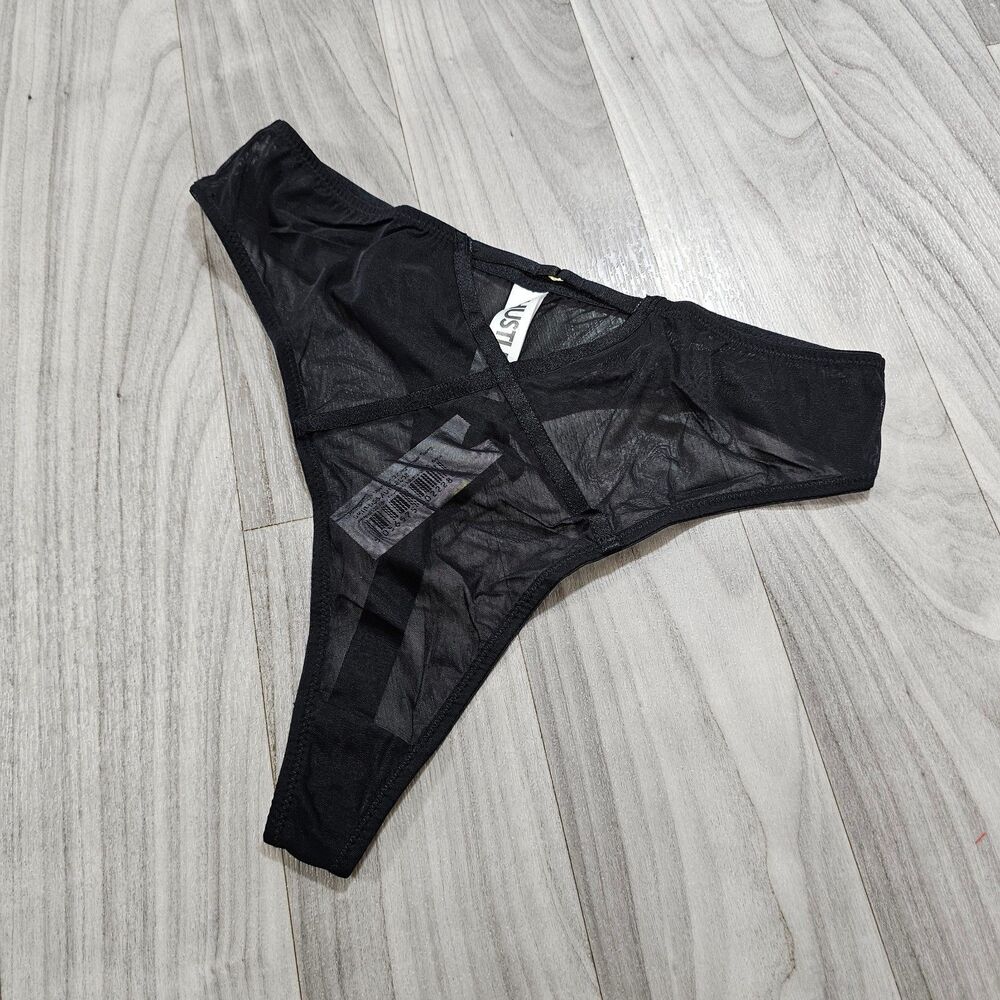 Hustler Naya Black Mesh Cut Out High Waisted Thong, Size US 6